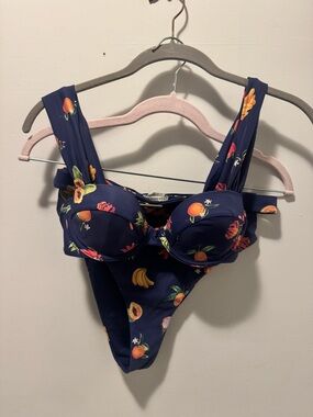 WeWoreWhat Navy Floral Fruit Bikini Top and Bottoms